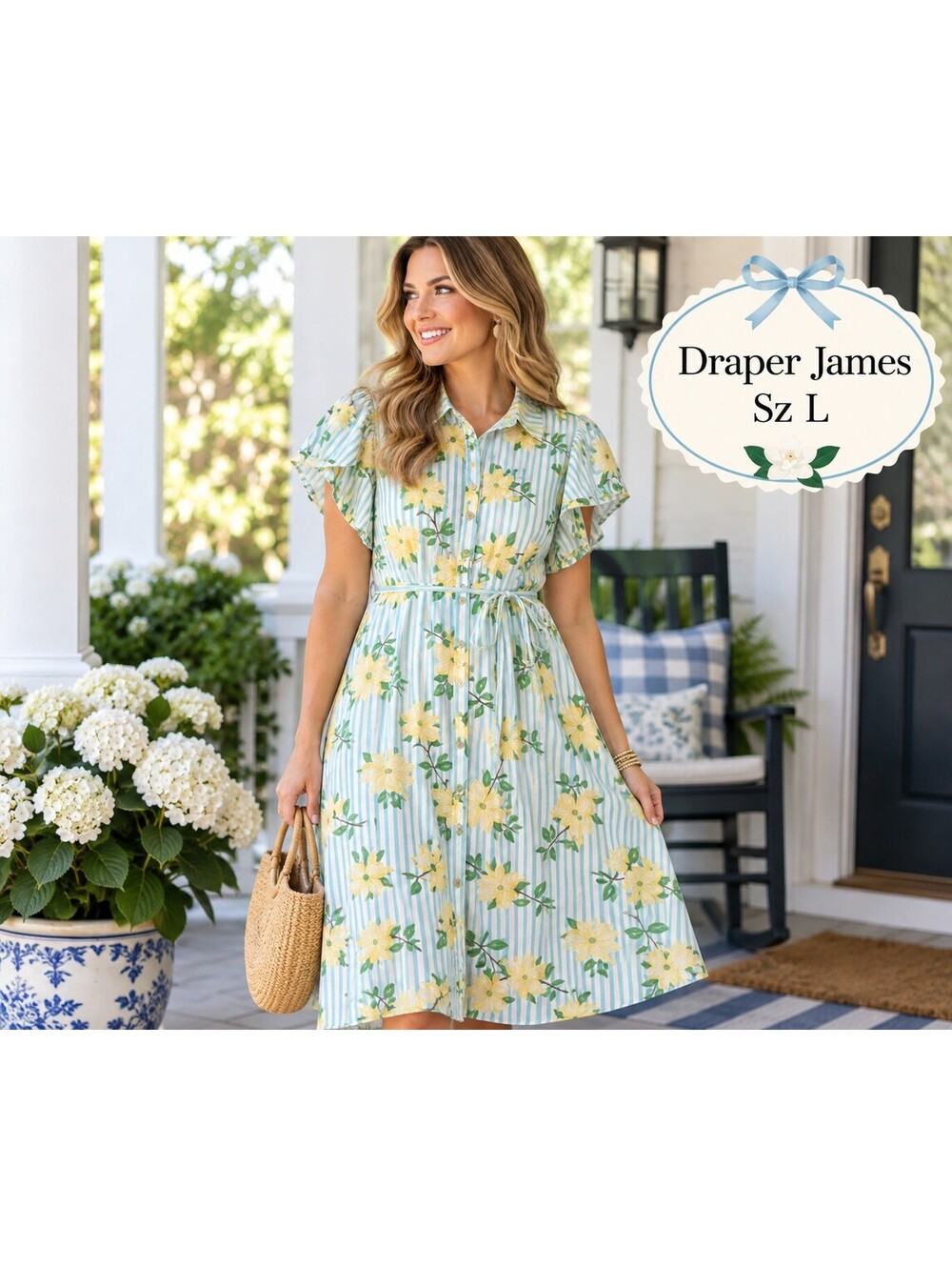 Draper James | L | Striped Floral Shirtdress